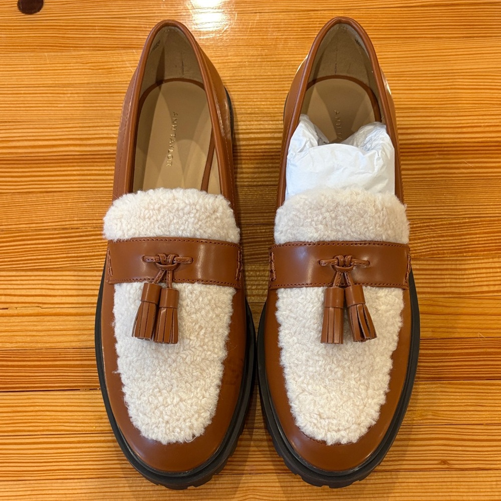 NEW Ann Taylor Shearling Leather Tassel Loafers - Picture 3 of 8